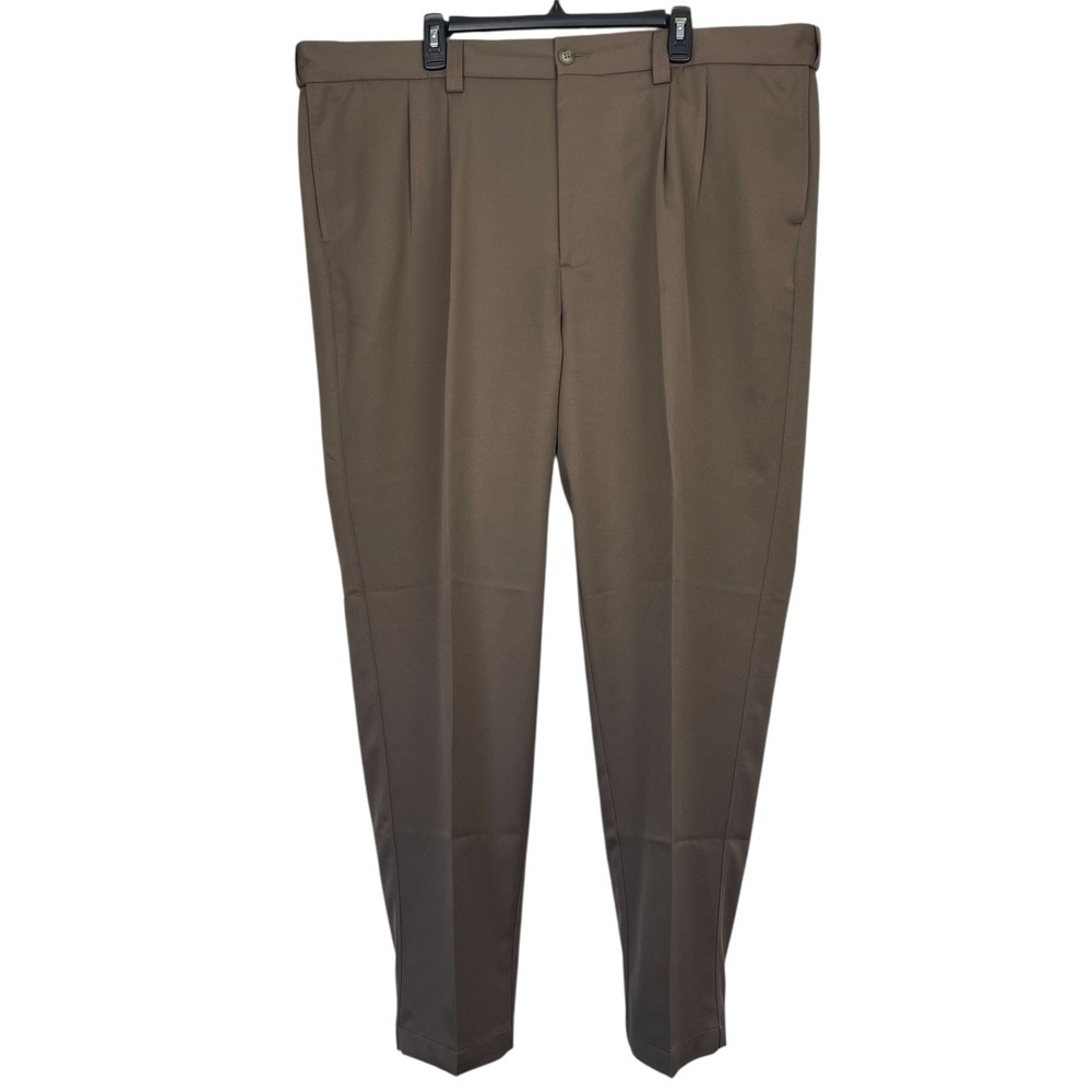 Oak Hill Performance Pleated Dress Pants Mens 46x32 Brown Big and Tall DXL *READ